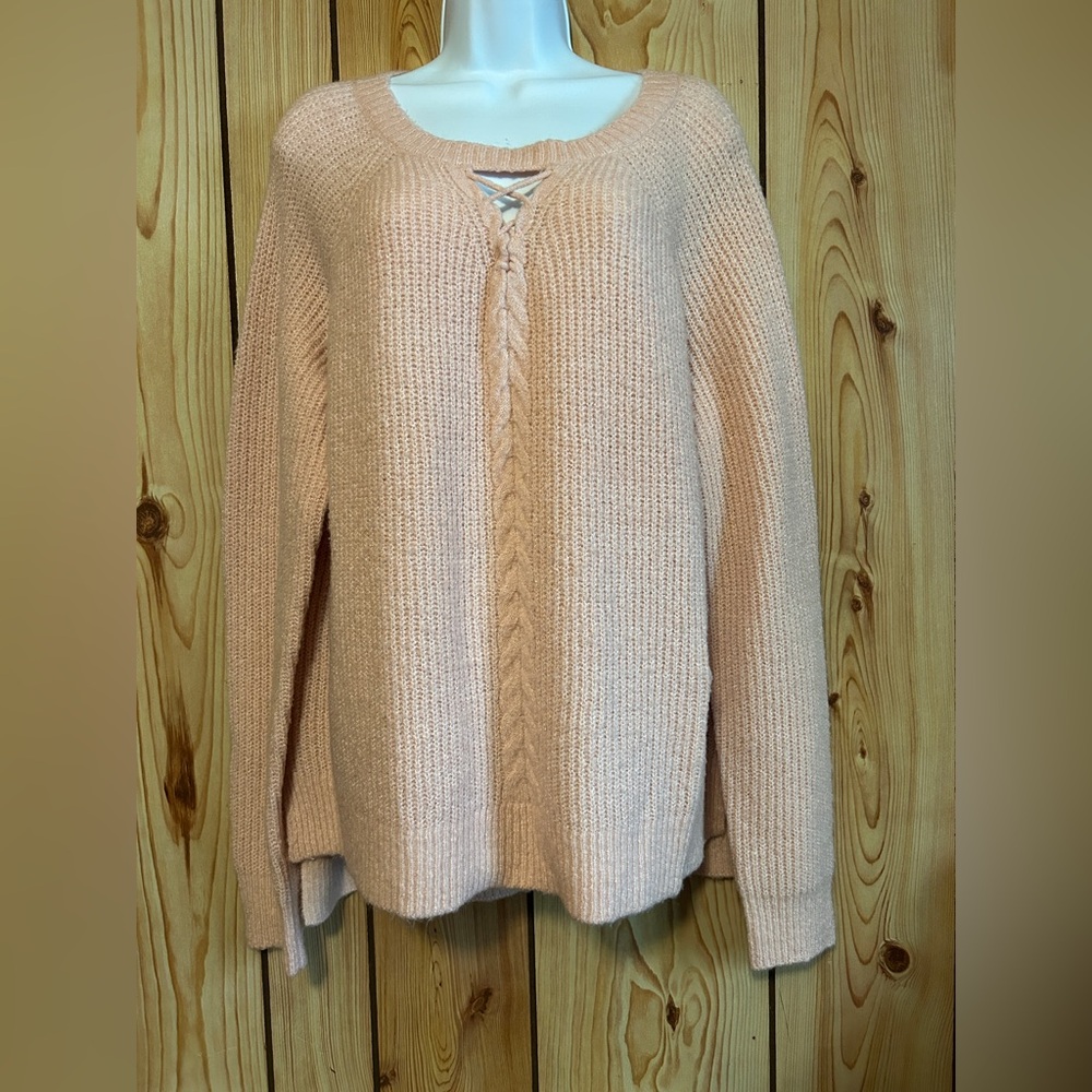 Peach Lace-Up Women's Sweater size L Top
